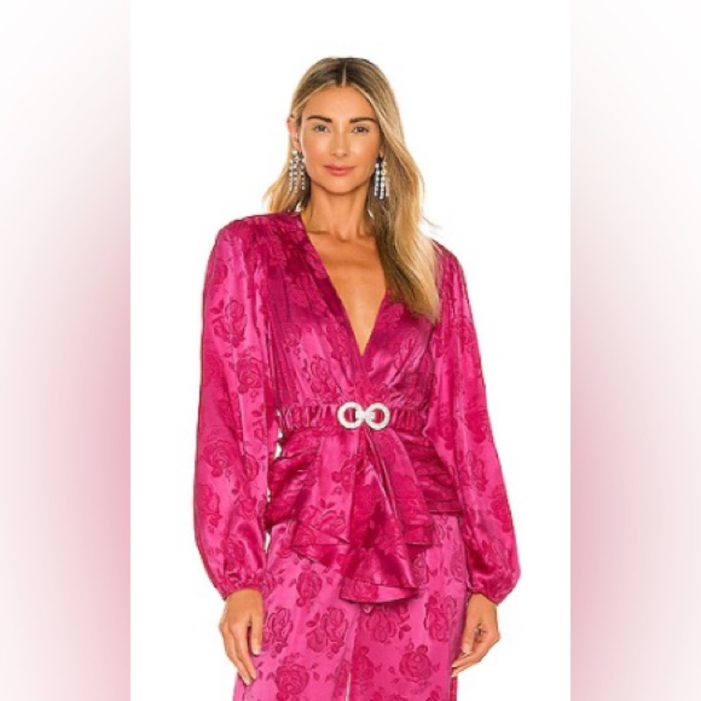 Ronny Kobo Pink Silk Blouse with Faux Wrap and Draping